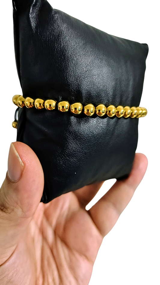 Pulsera Diseño 03 – Oro Laminado 18K con Balines Lisos y Hilo Negro