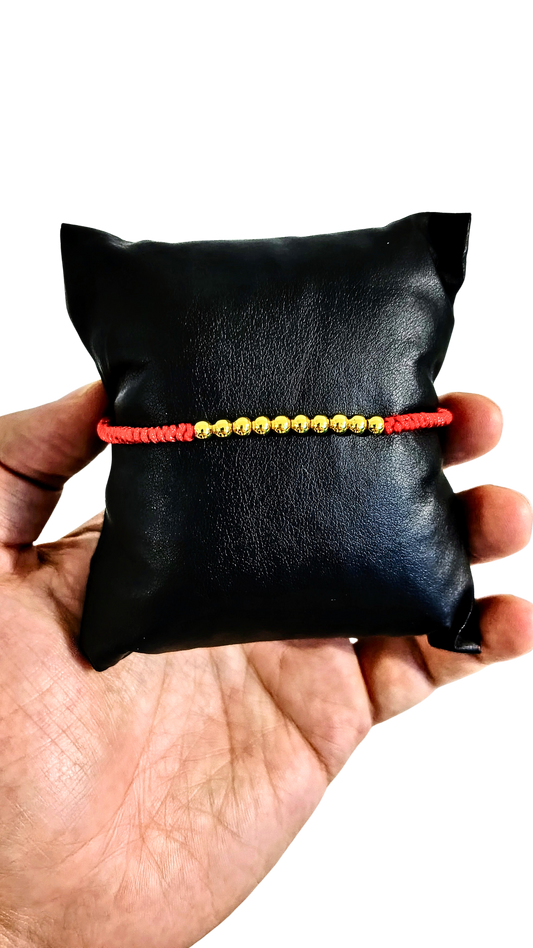 Pulsera Diseño 06 – Roja con Balines Lisos en Oro Laminado 18K