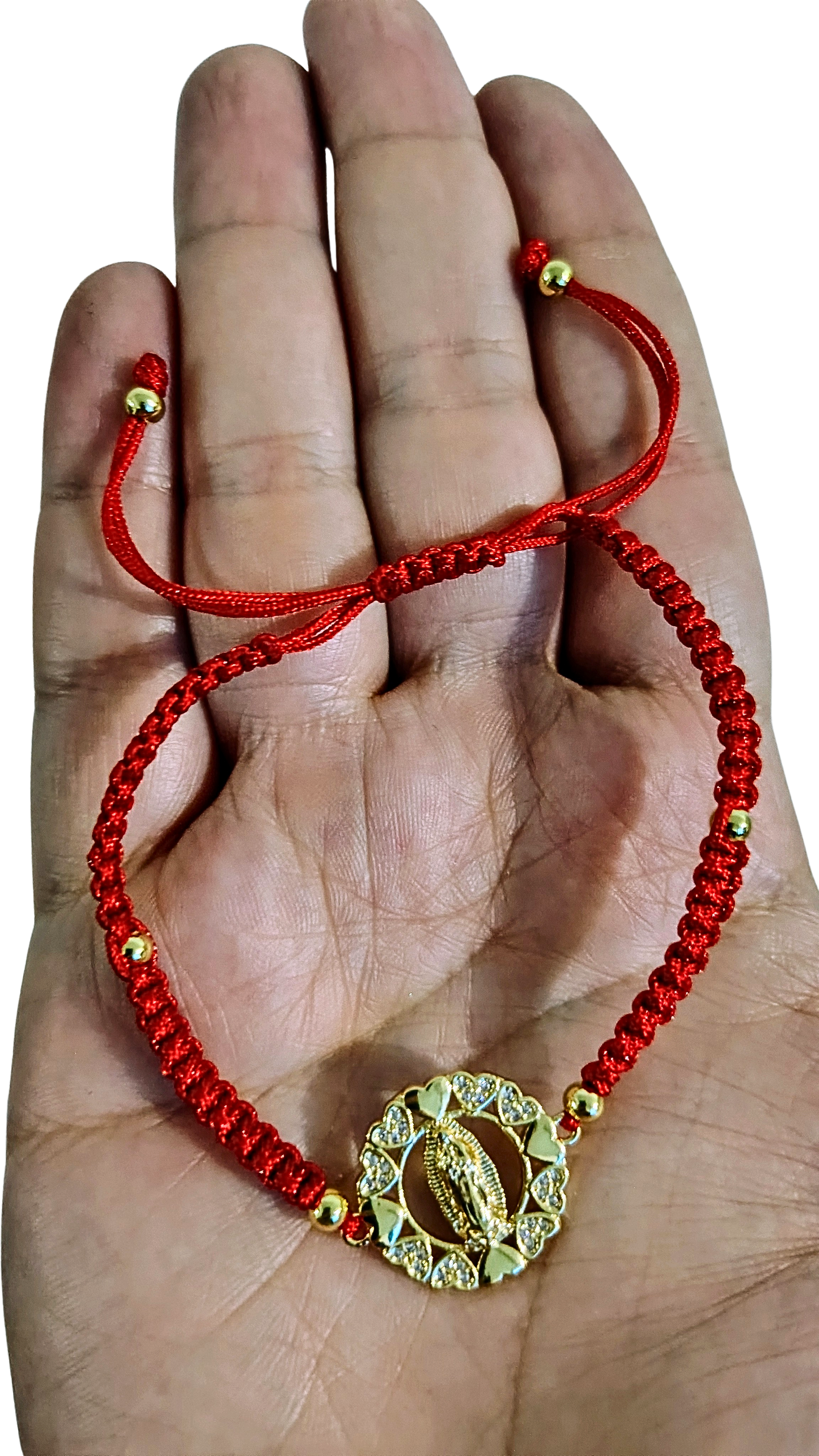 Pulsera Diseño 01 – Oro Laminado 18K con Hilo Rojo y Medalla Virgen