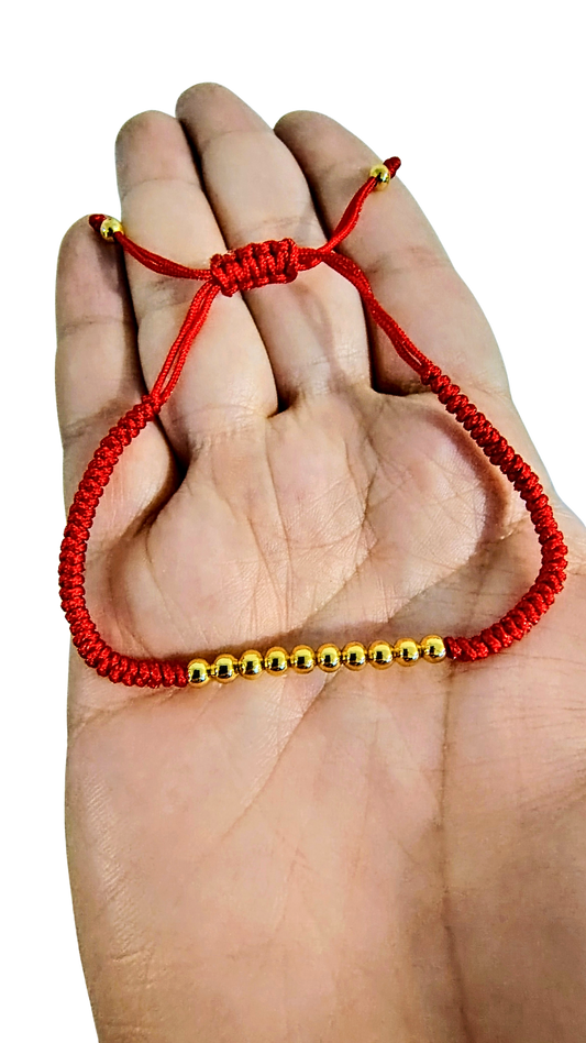 Pulsera Diseño 06 – Roja con Balines Lisos en Oro Laminado 18K