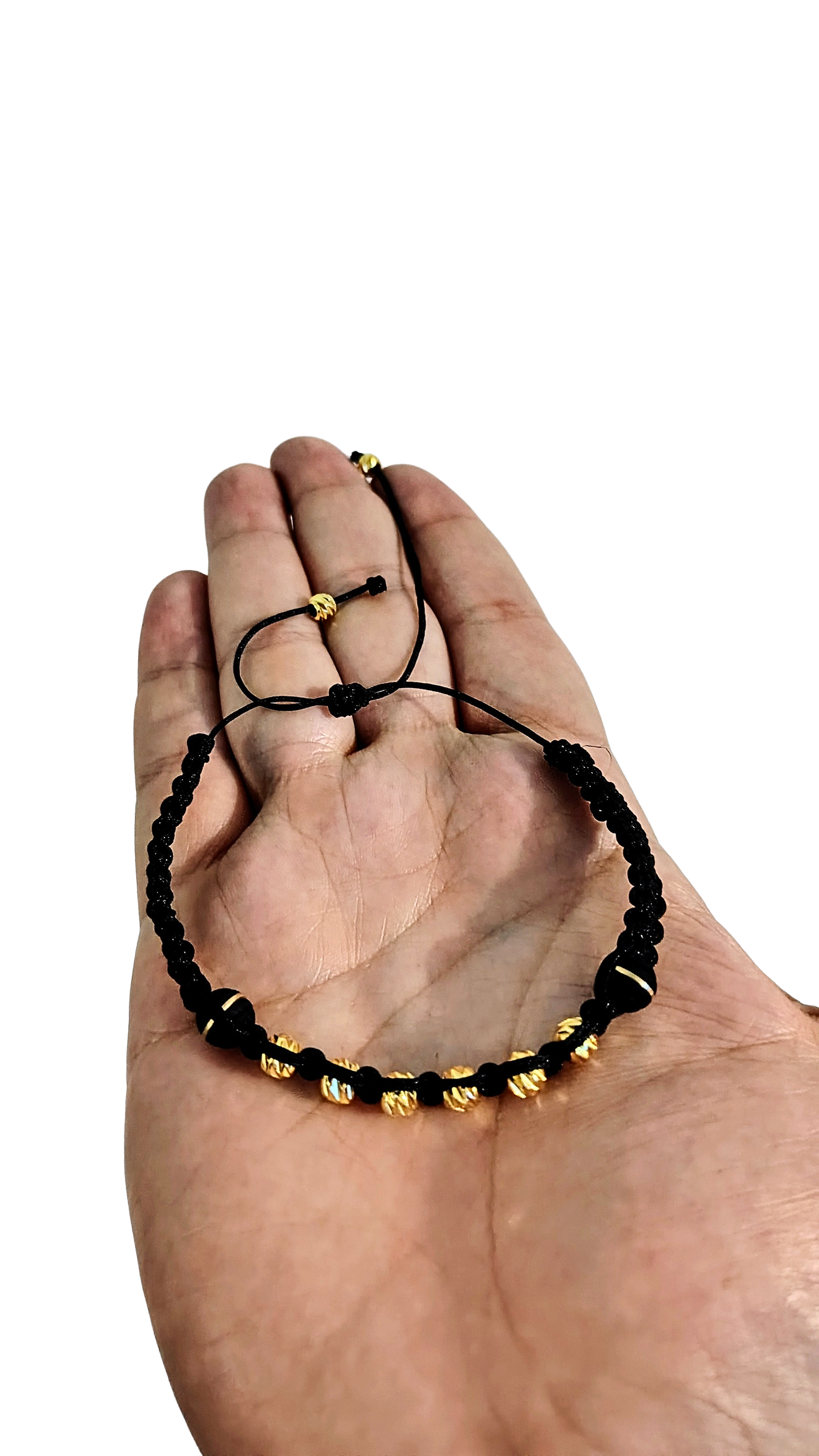 Pulsera Negra con Neopreno y Balines Dorados 18K