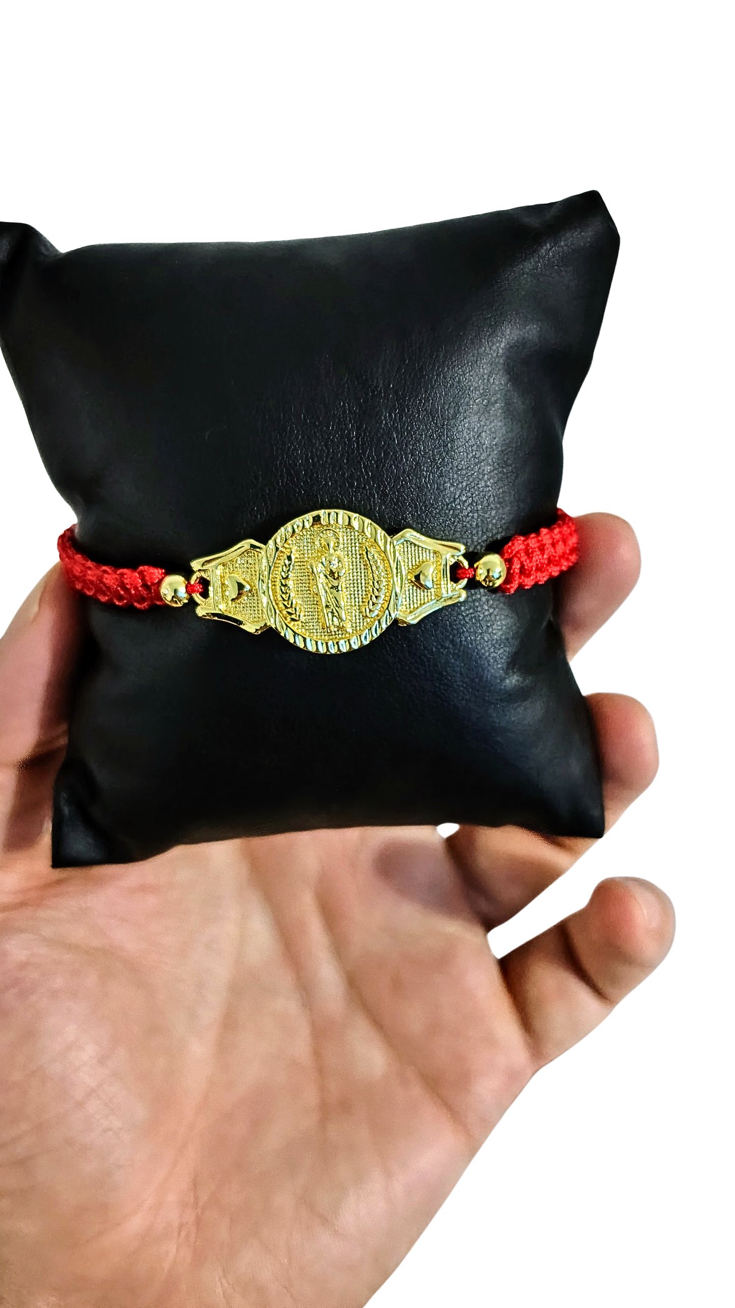 Pulsera Diseño 09 – San Benito Tejida con Dije Grande en Oro Laminado 18K