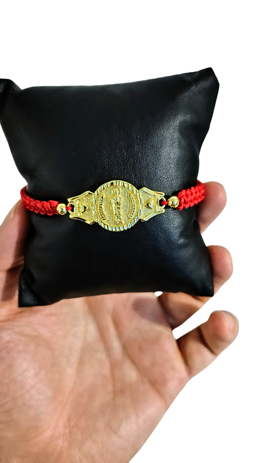 Pulsera Diseño 09 – San Benito Tejida con Dije Grande en Oro Laminado 18K